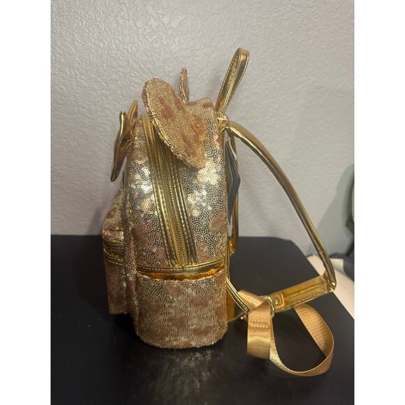 Disney Parks Loungefly Mini Backpack Hidden Mickey Minnie Mouse Gold Sequin NWT